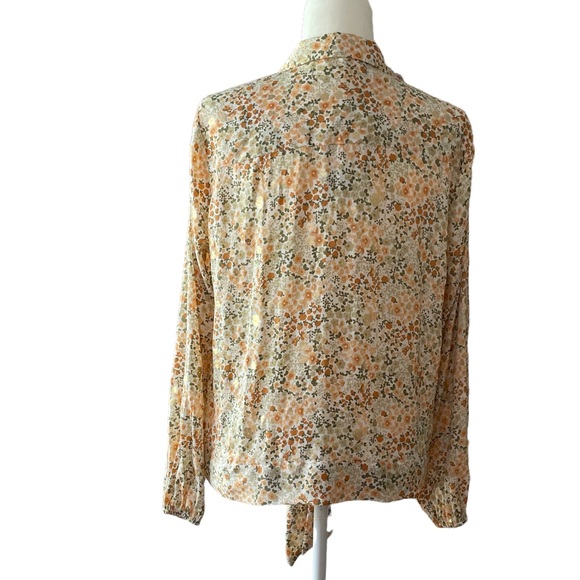 NWT LC Lauren Conrad Micro Floral Tie Front Long Sleeve Button Up Blouse Size M - Picture 2 of 13